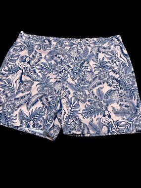 Peach/Blue Hawaiian Print Swim Shorts